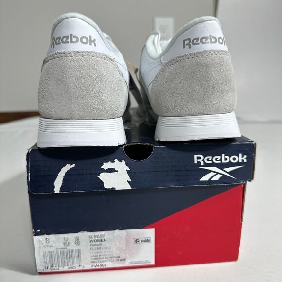 Reebok Womens Sz 8 Classic Suede Nylon White Gray Running Sneakers Shoes - New - Picture 7 of 10
